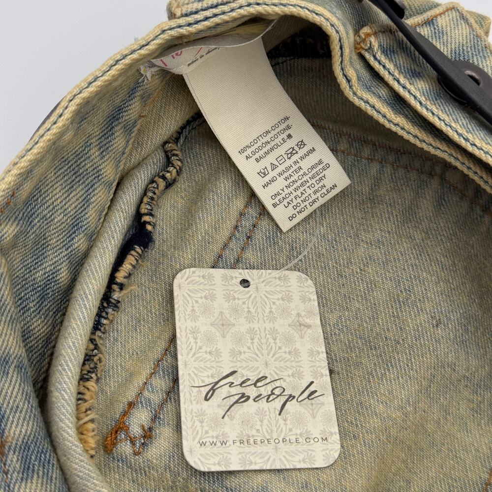 Free People Cadet Hat Womens Washed Denim Boho Western Leather Band Y2K 90s NEW - Picture 7 of 8